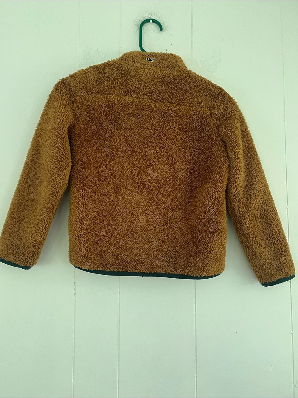 Vineyard Vines Kids Tan Carmel Sherpa Plush Jacket Green Trim Whale Size 7 - Picture 8 of 8